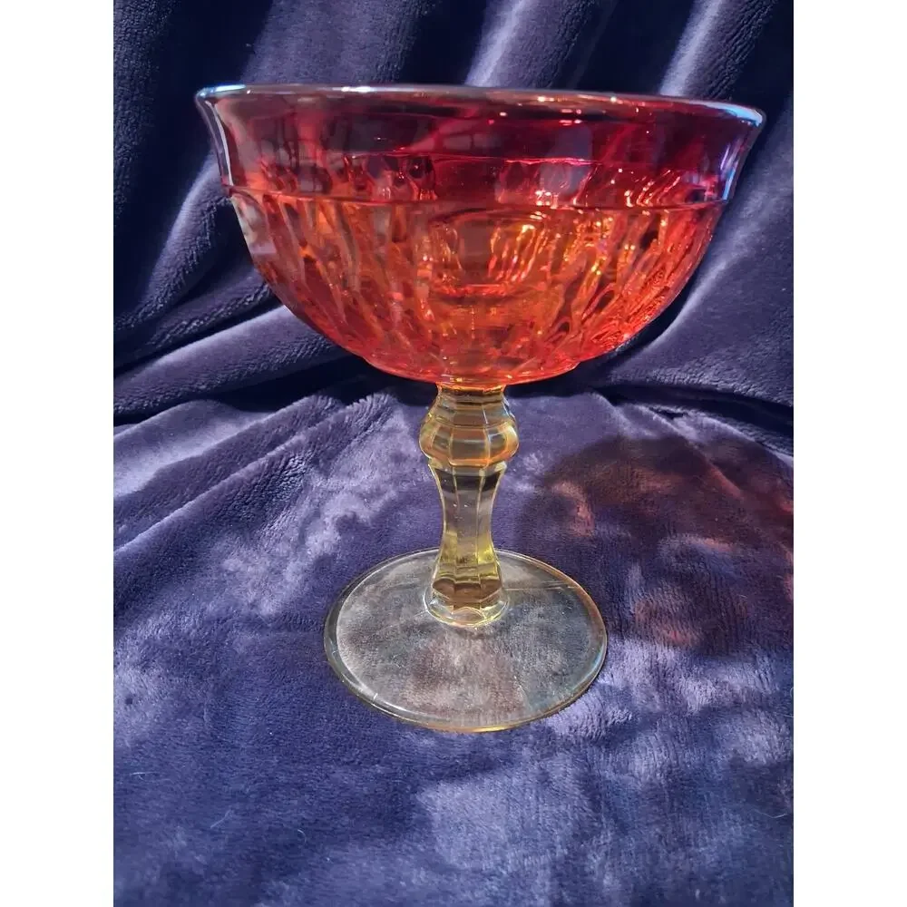 Vintage Indiana Glass Amberina Compote Pedestal Bowl Honeycomb Panels 6.75